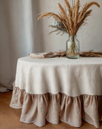 Custom Two Tone Ruffled Linen Tablecloth: For Oval, Round, Square Dining Tables