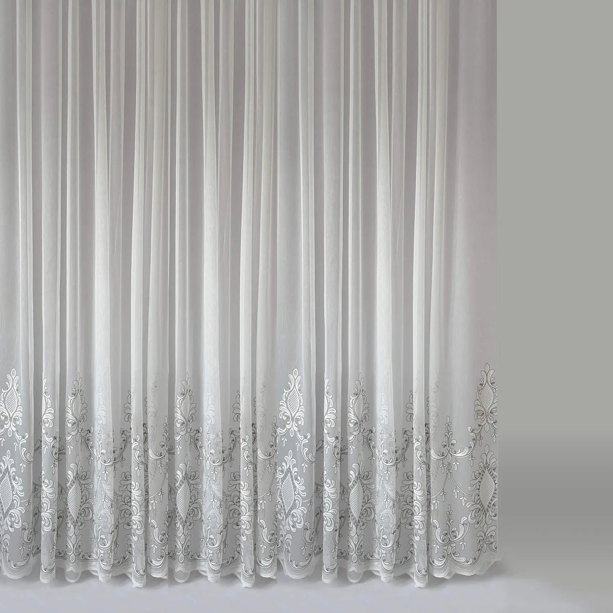 Tulle Curtains Victorian Damask with Gray Embroidery