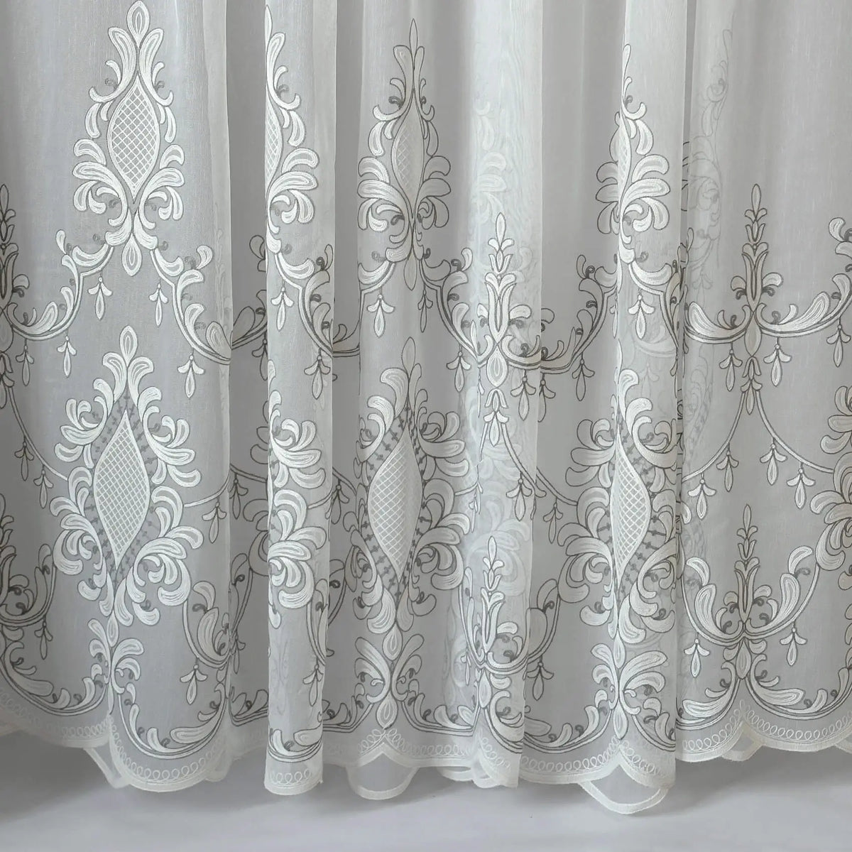 Tulle Curtains Victorian Damask with Gray Embroidery