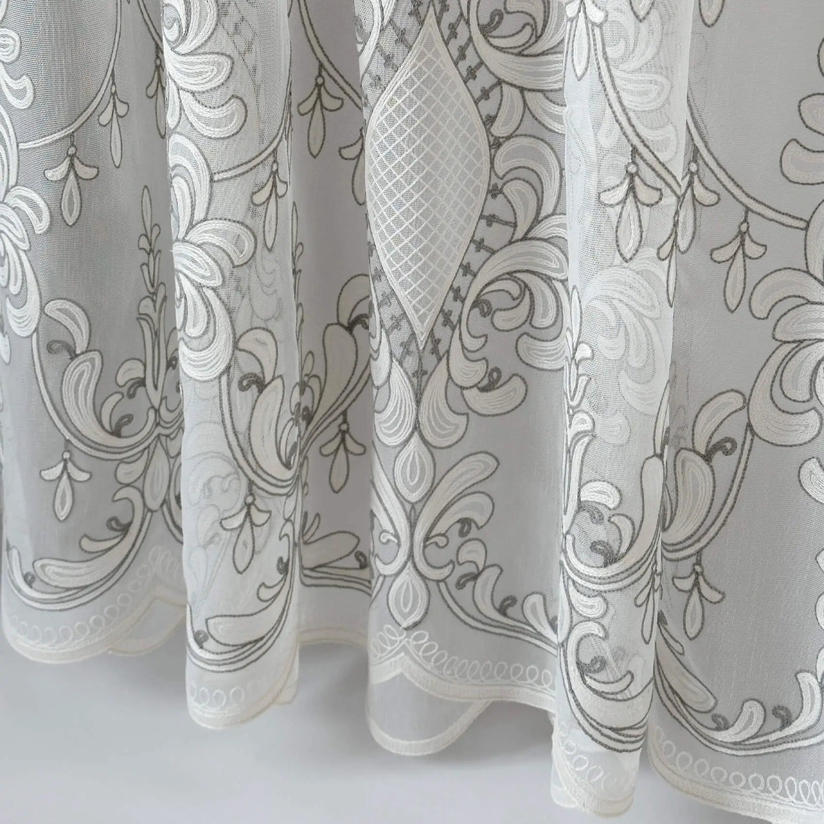 Tulle Curtains Victorian Damask with Gray Embroidery