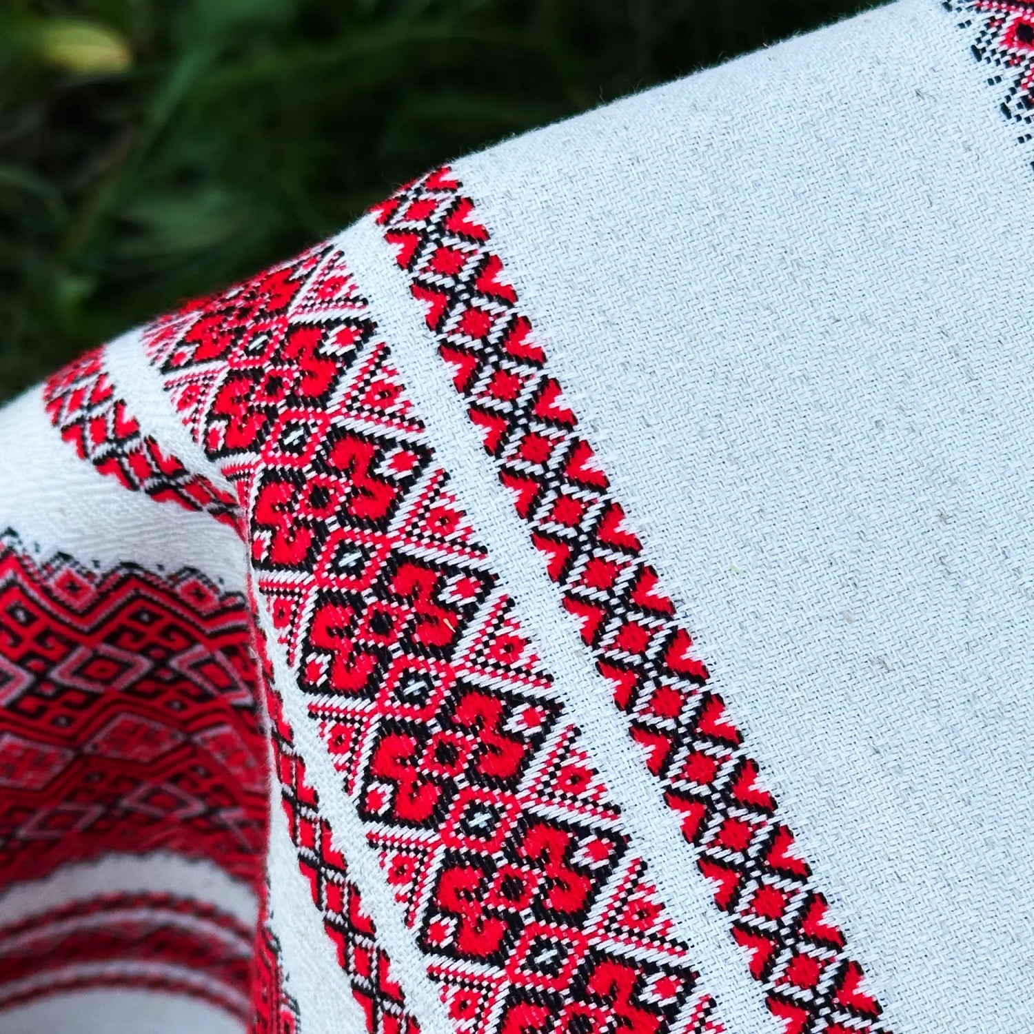 Handmade Custom Linen Tablecloth with Red Ukrainian Embroidery