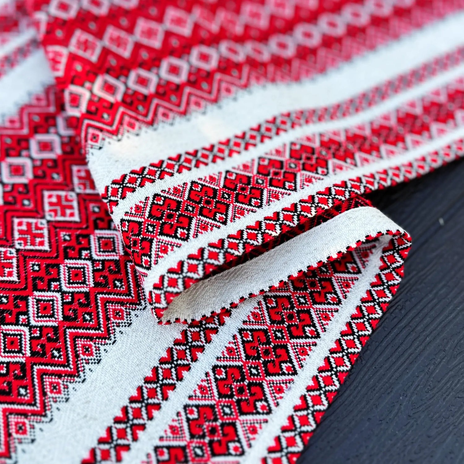 Handmade Custom Linen Tablecloth with Red Ukrainian Embroidery