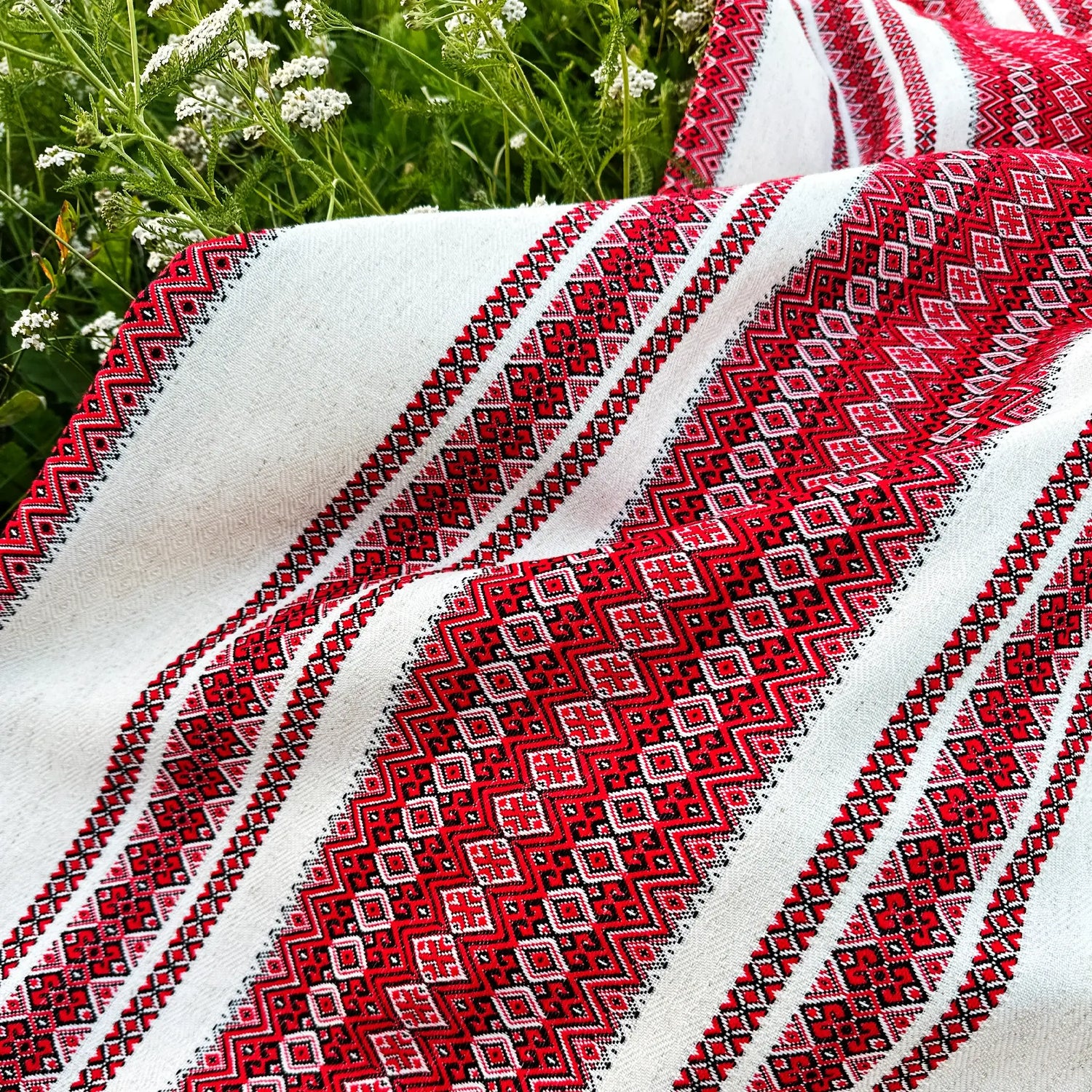 Handmade Custom Linen Tablecloth with Red Ukrainian Embroidery