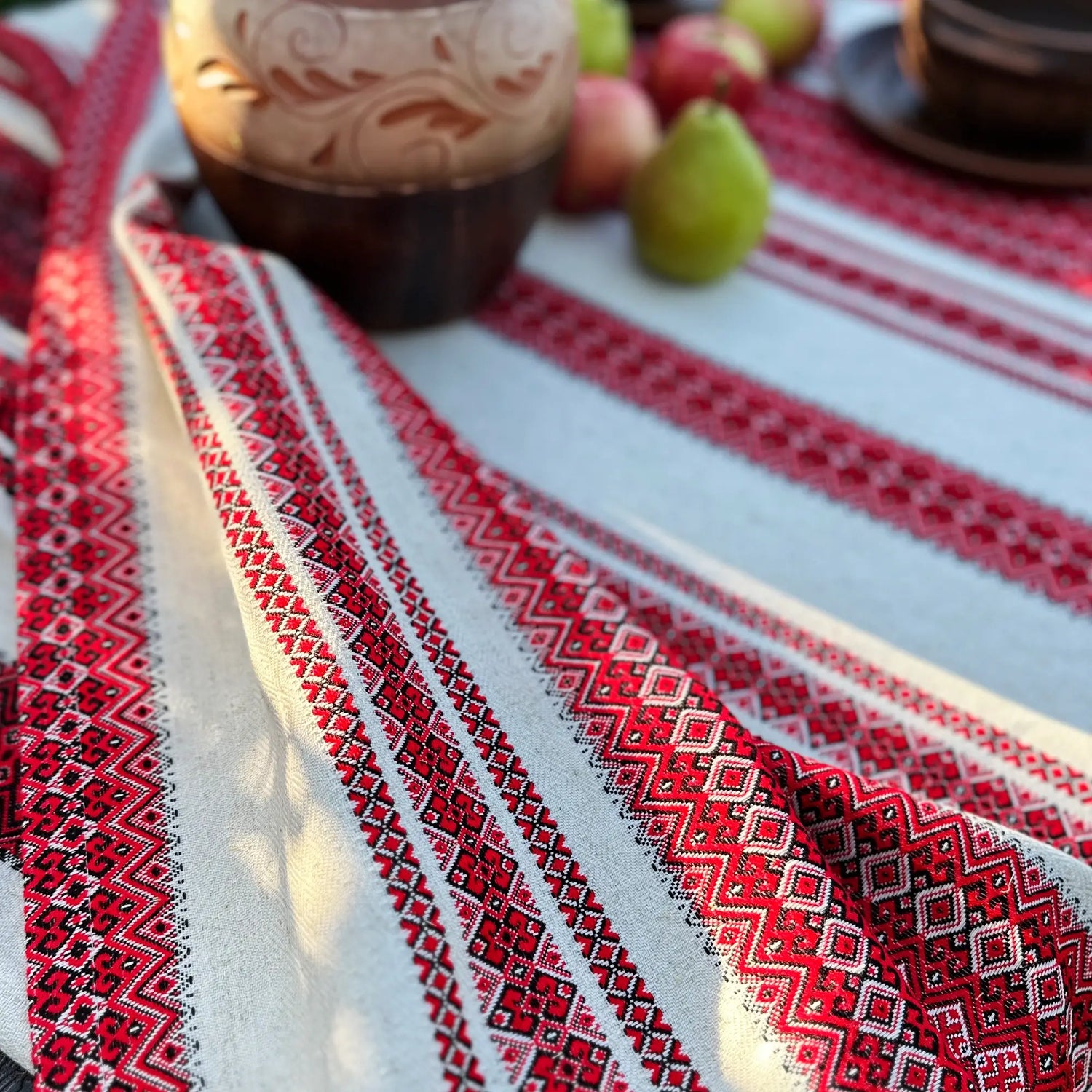 Handmade Custom Linen Tablecloth with Red Ukrainian Embroidery