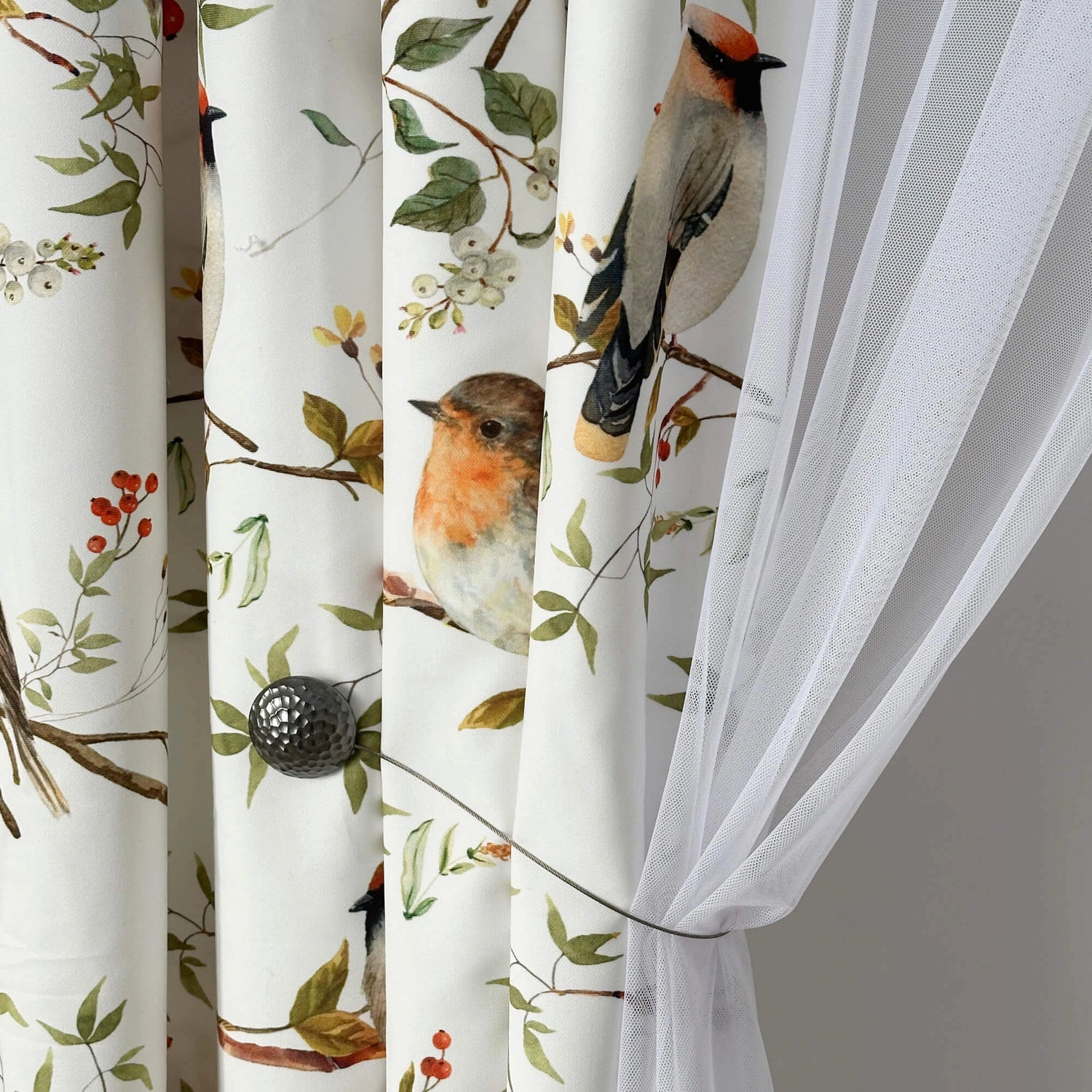 Kitchen Curtains Set with Floral and Birds Design