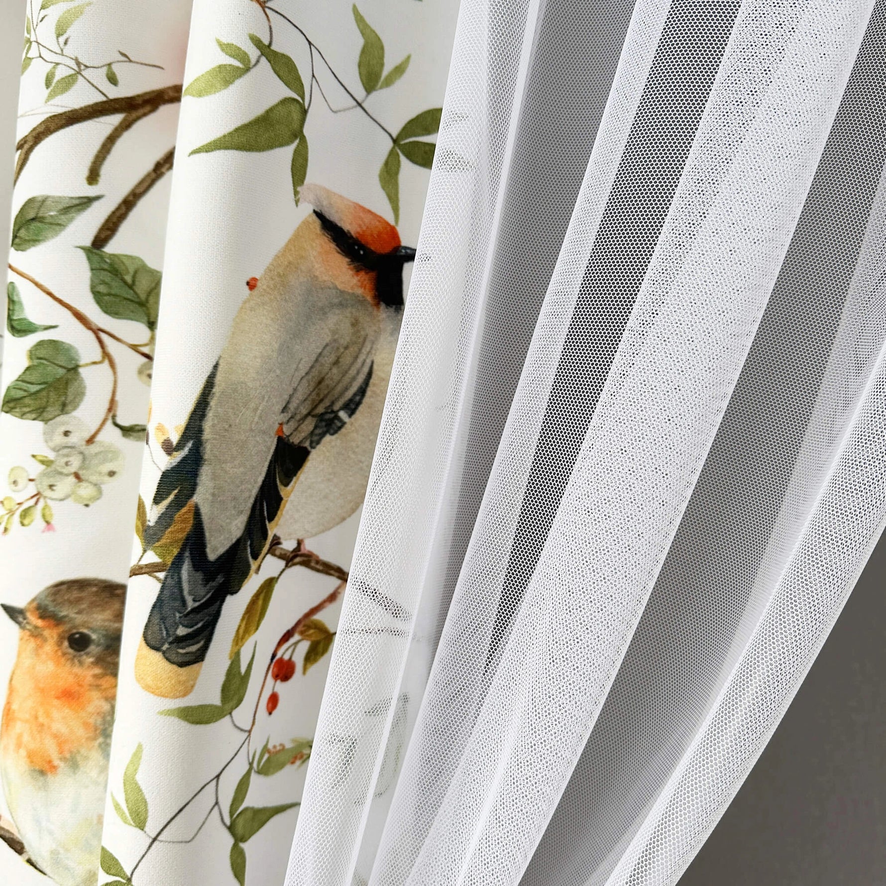 Kitchen Curtains Set with Floral and Birds Design