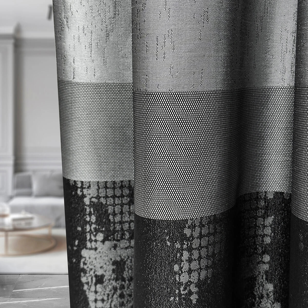  Curtain Panels Striped Gray for Living Room, Custom Minimalistic & Trendy Interior Drapes
