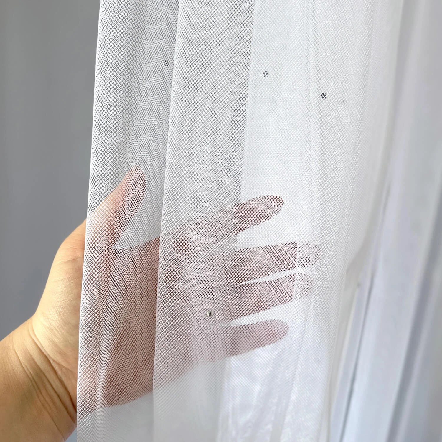 Fatin Sheer Curtains with Shiny Rhinestones, Elegant Plain Soft Tulle Drapes