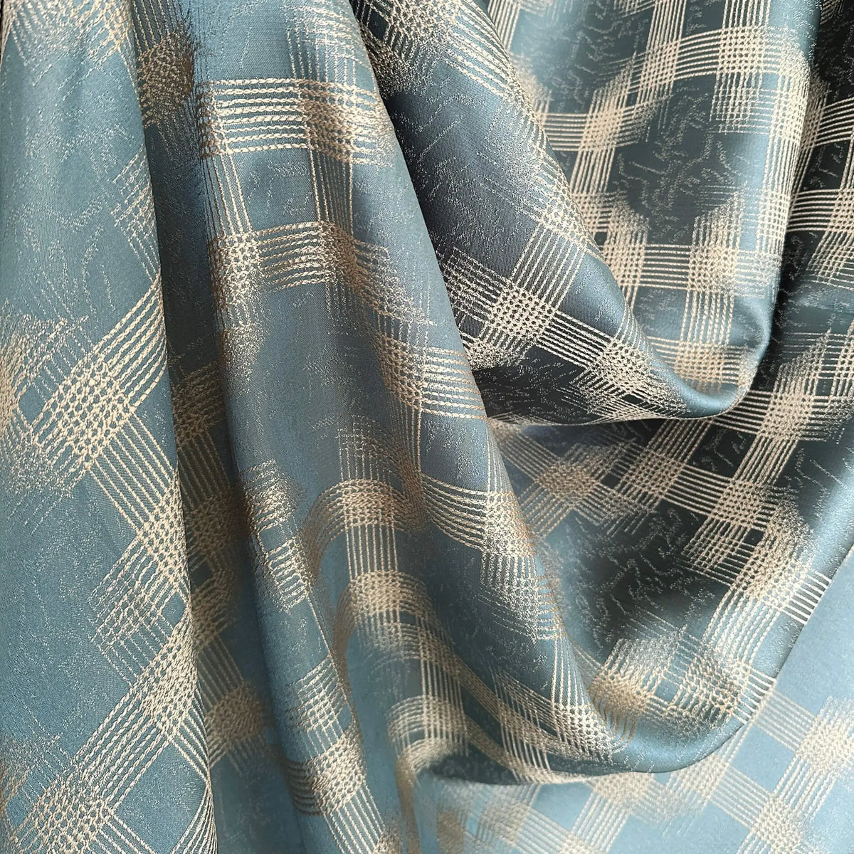 fabric for Curtains Jacquard Turquoise-Blue with Geometrical Pattern