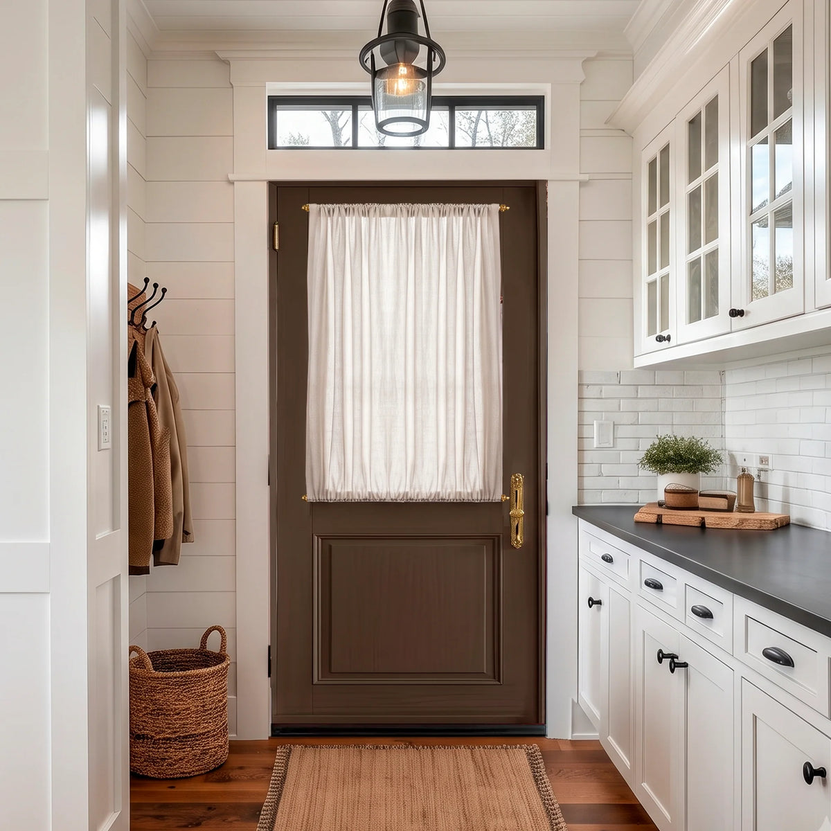 Linen French Front Door Sidelight Curtains: Short Vintage Cafe Curtains for Small Windows