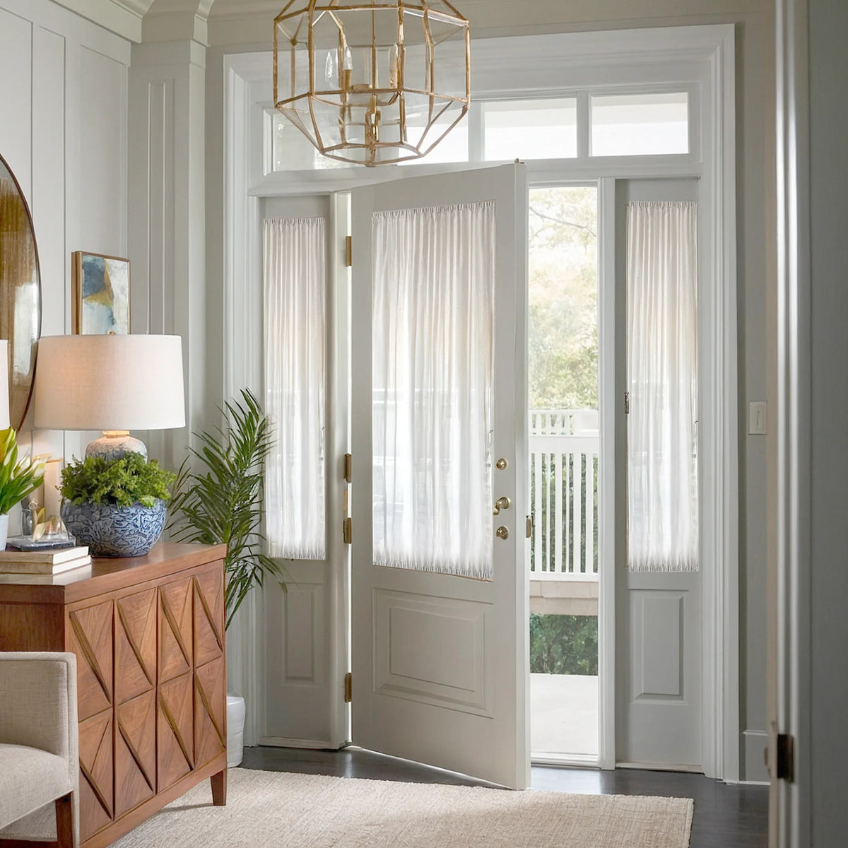 French Front Door Linen Curtains, Short Hallway Sidelight Window Sheer Curtain