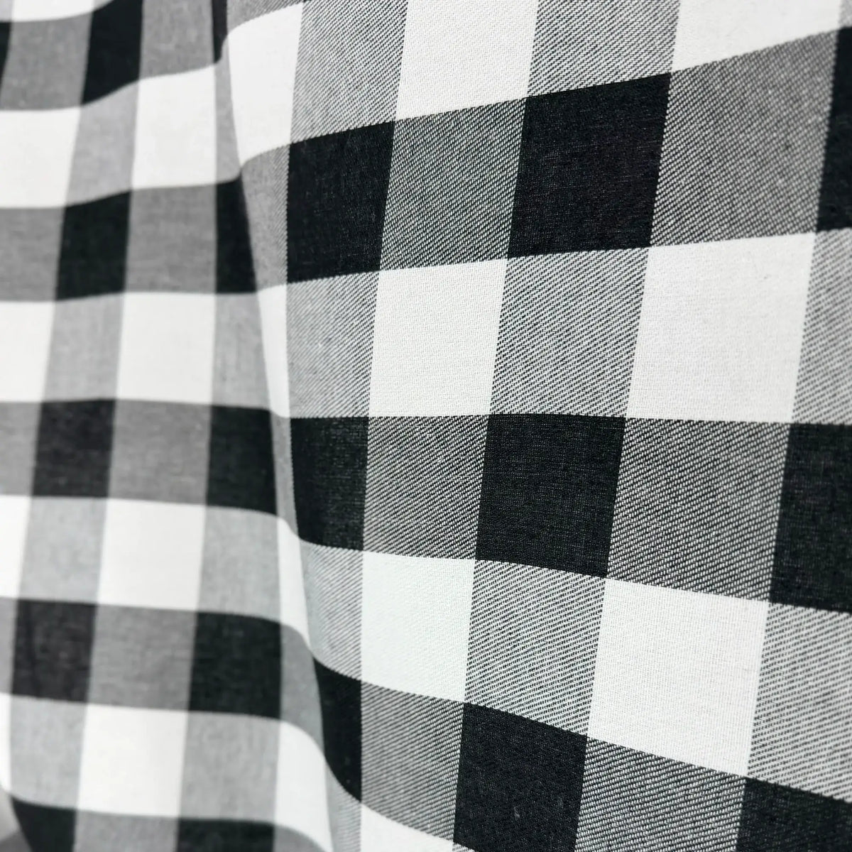 Black and White Buffalo Check French Door Curtain – Plaid Door Sash Curtain with Top & Bottom Rod Pockets