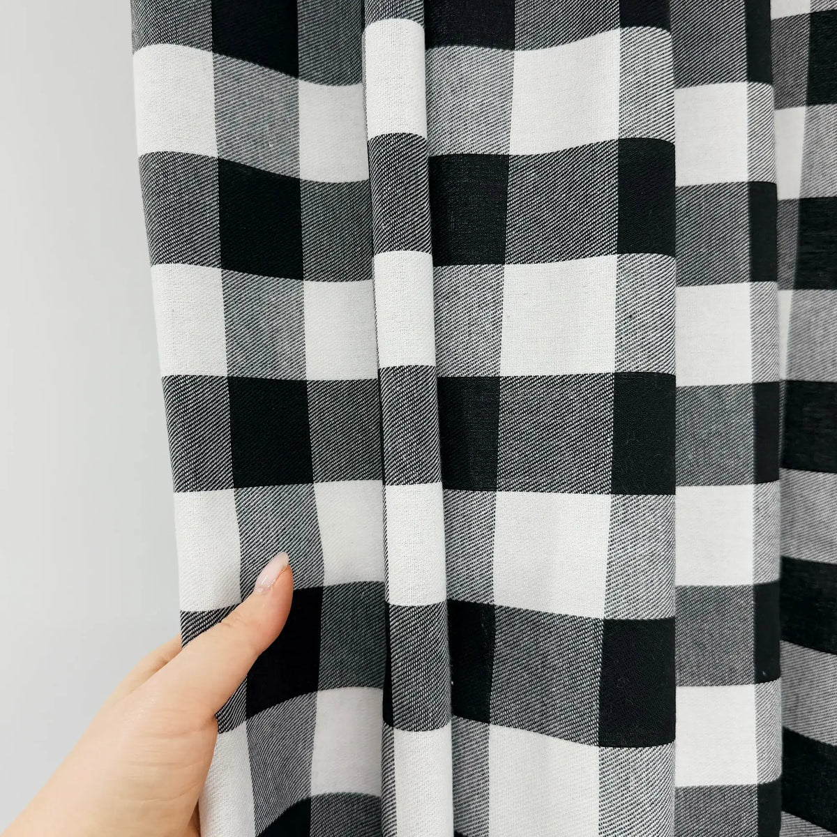 Black and White Buffalo Check French Door Curtain – Plaid Door Sash Curtain with Top & Bottom Rod Pockets