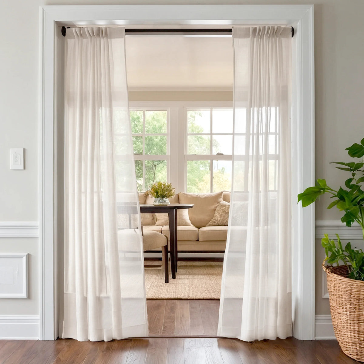 Sheer Curtains White Linen, Custom Soft Doorway Voile Curtain Panel