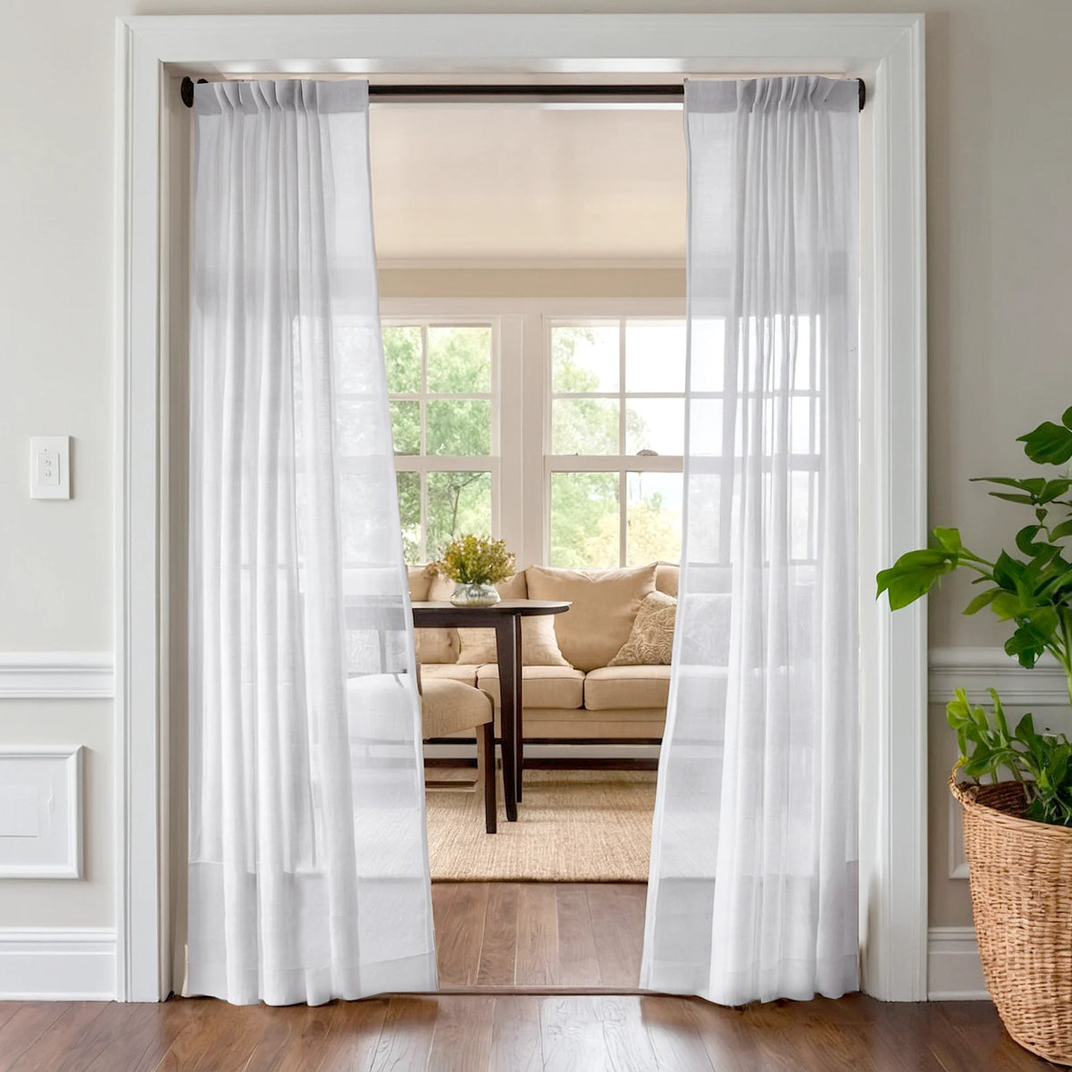 Sheer Curtains White Linen, Custom Soft Doorway Voile Curtain Panel