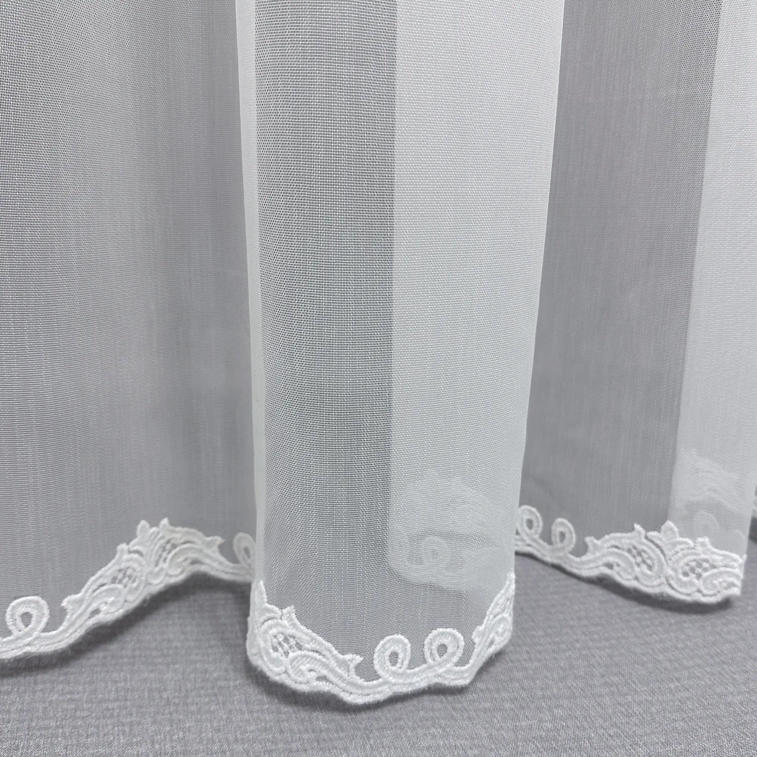 Lace Sheer Curtains with Embroidered Bottom, Snow White, European Design
