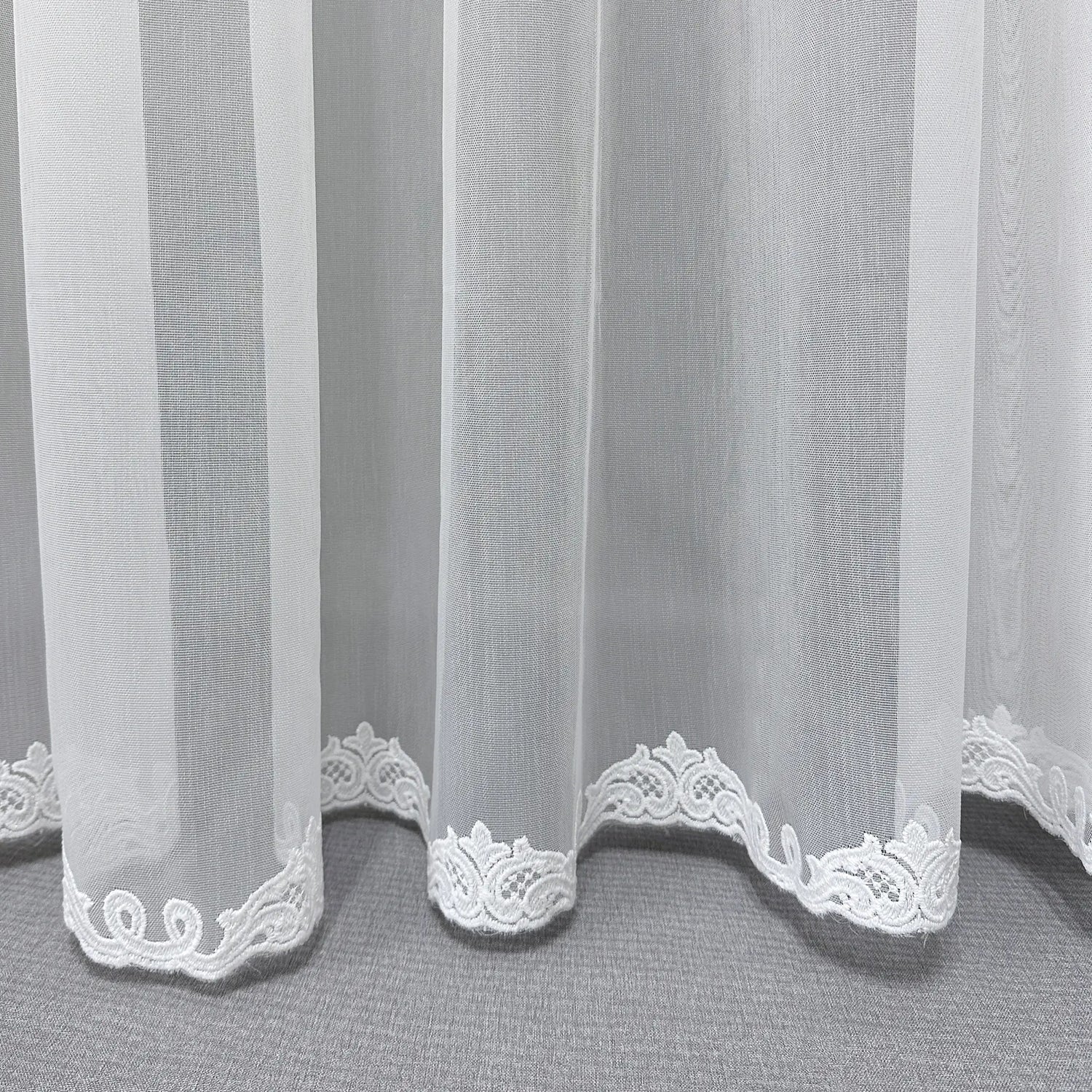 Lace Sheer Curtains with Embroidered Bottom, Snow White, European Design