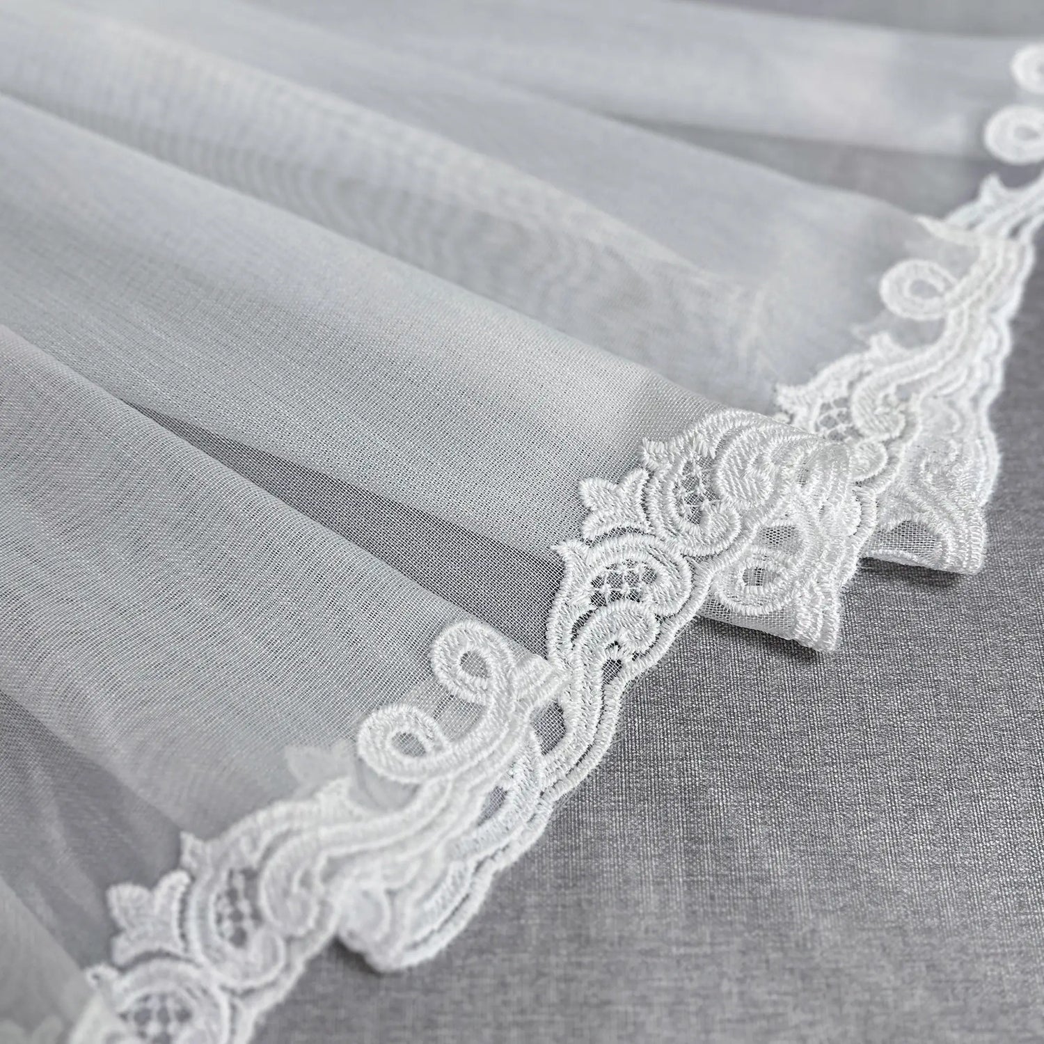 Lace Sheer Curtains with Embroidered Bottom, Snow White, European Design