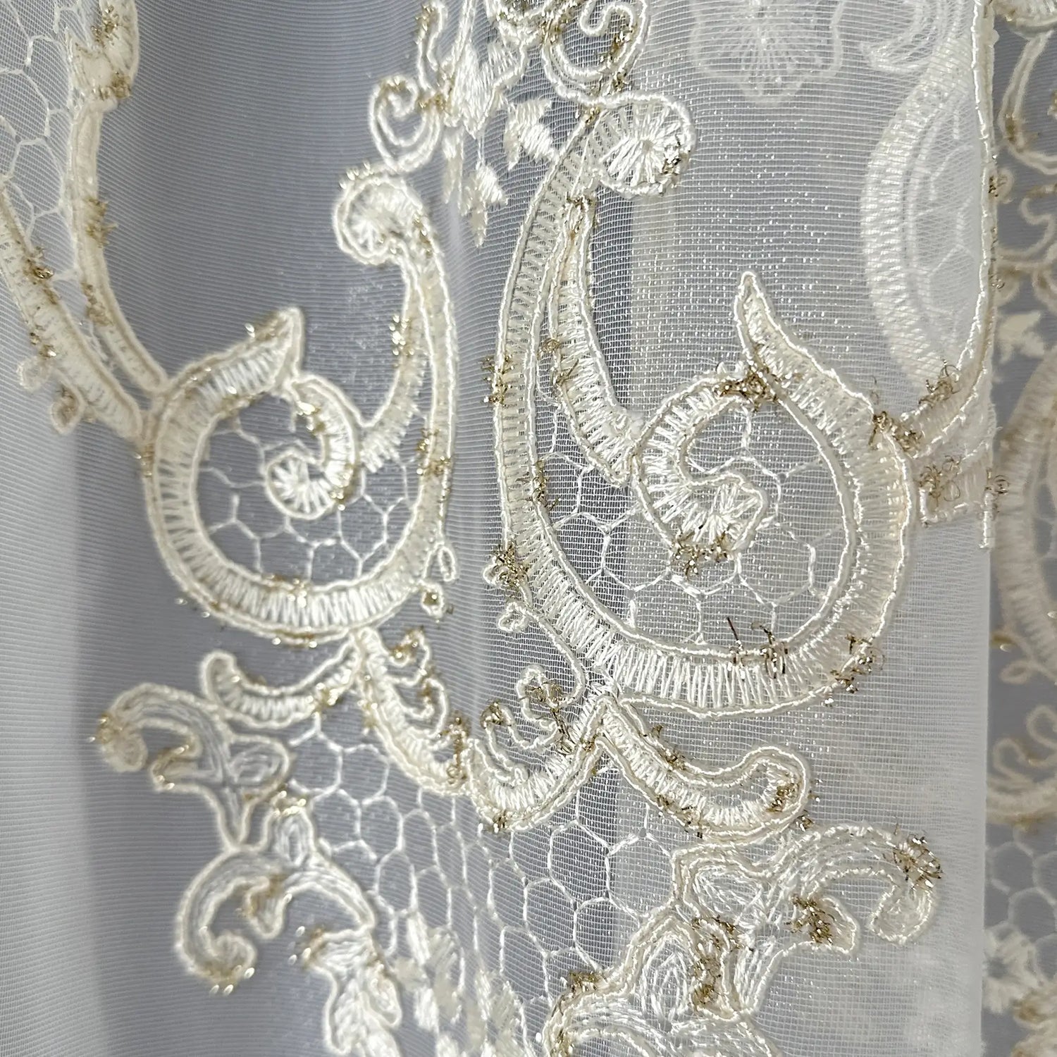 Sheer Curtains with Arabic Lace Rich Gold Embroidery