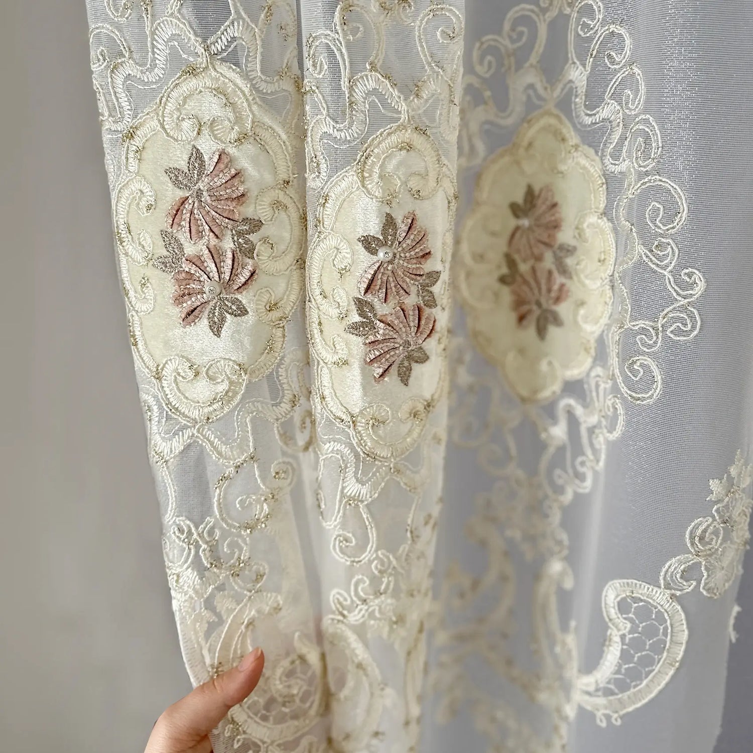 Luxury Sheer Curtains with Arabic Lace Rich Gold Embroidery