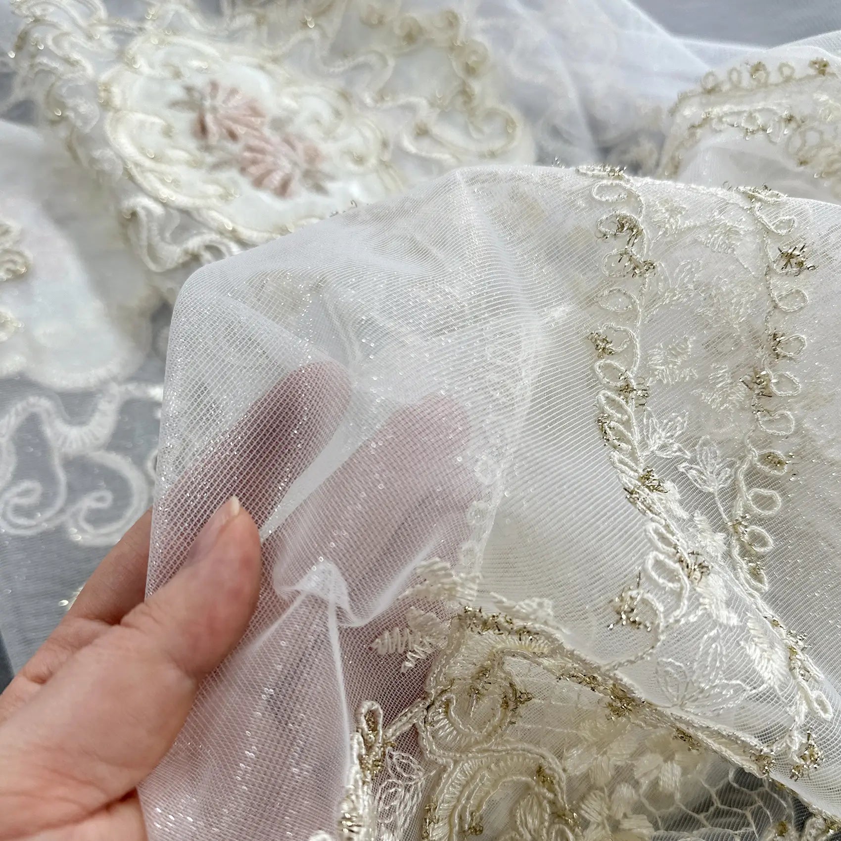 Sheer Curtains with Arabic Lace Rich Gold Embroidery