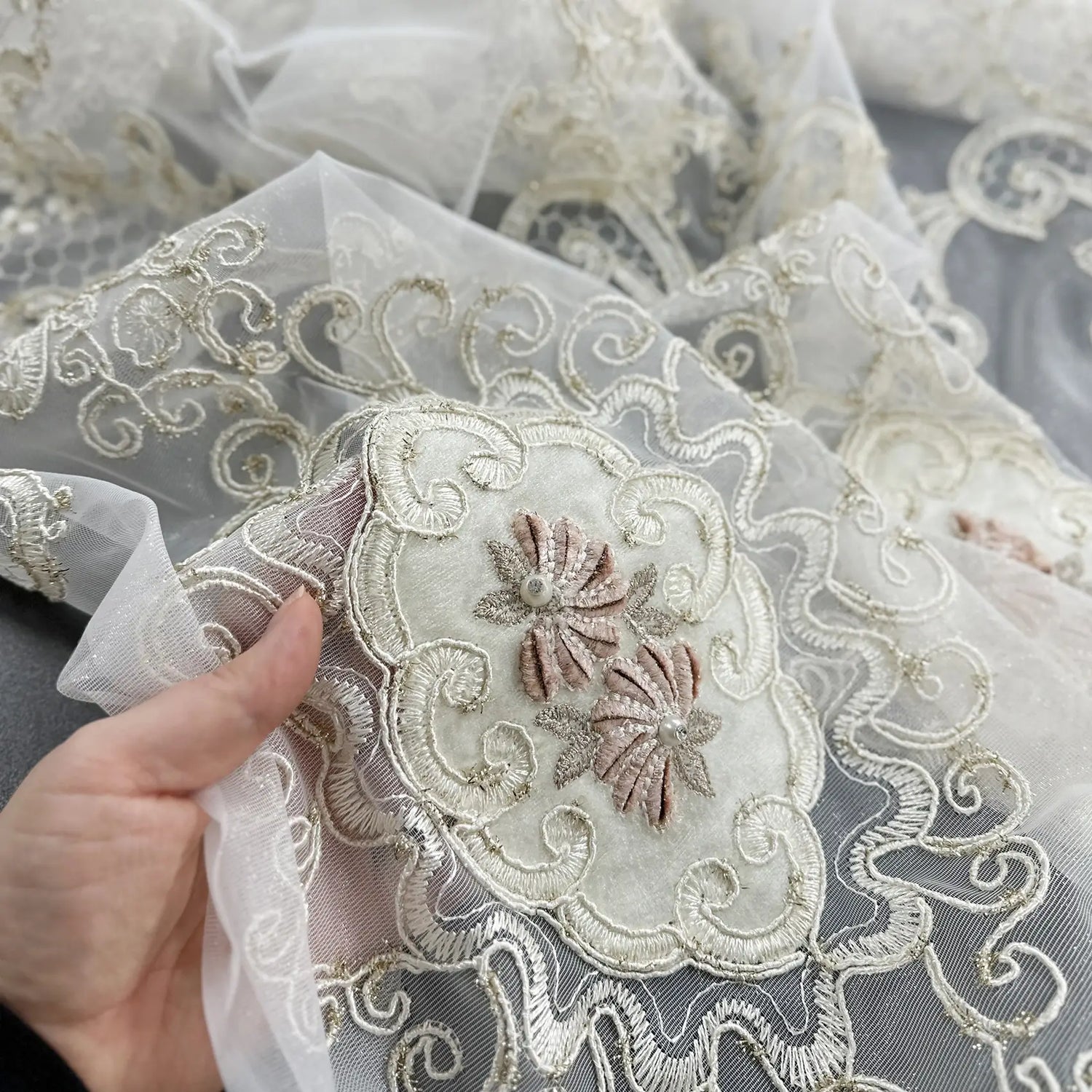 Sheer Curtains with Arabic Lace Rich Gold Embroidery
