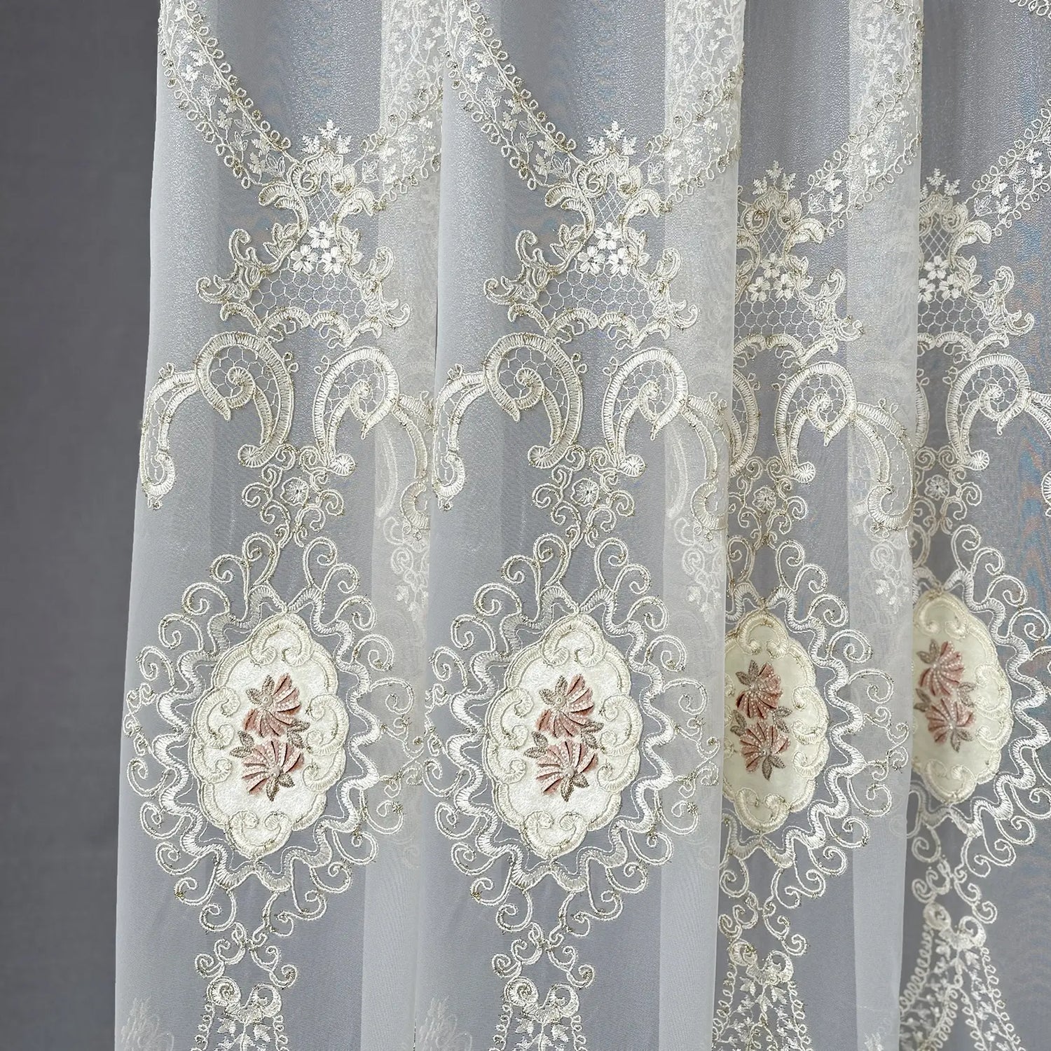 Sheer Curtains with Arabic Lace Rich Gold Embroidery