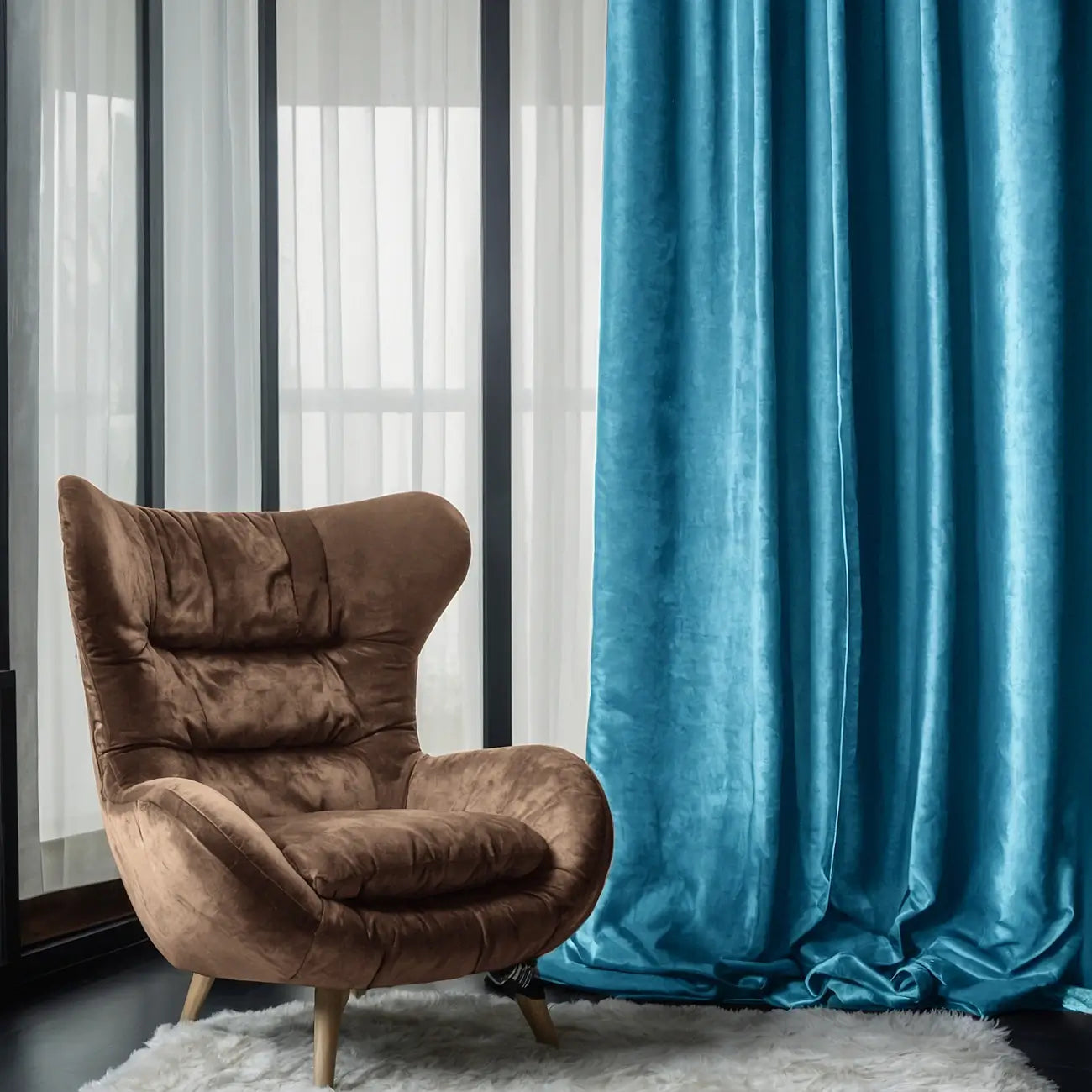 Velvet Panel Curtains Vivid Blue