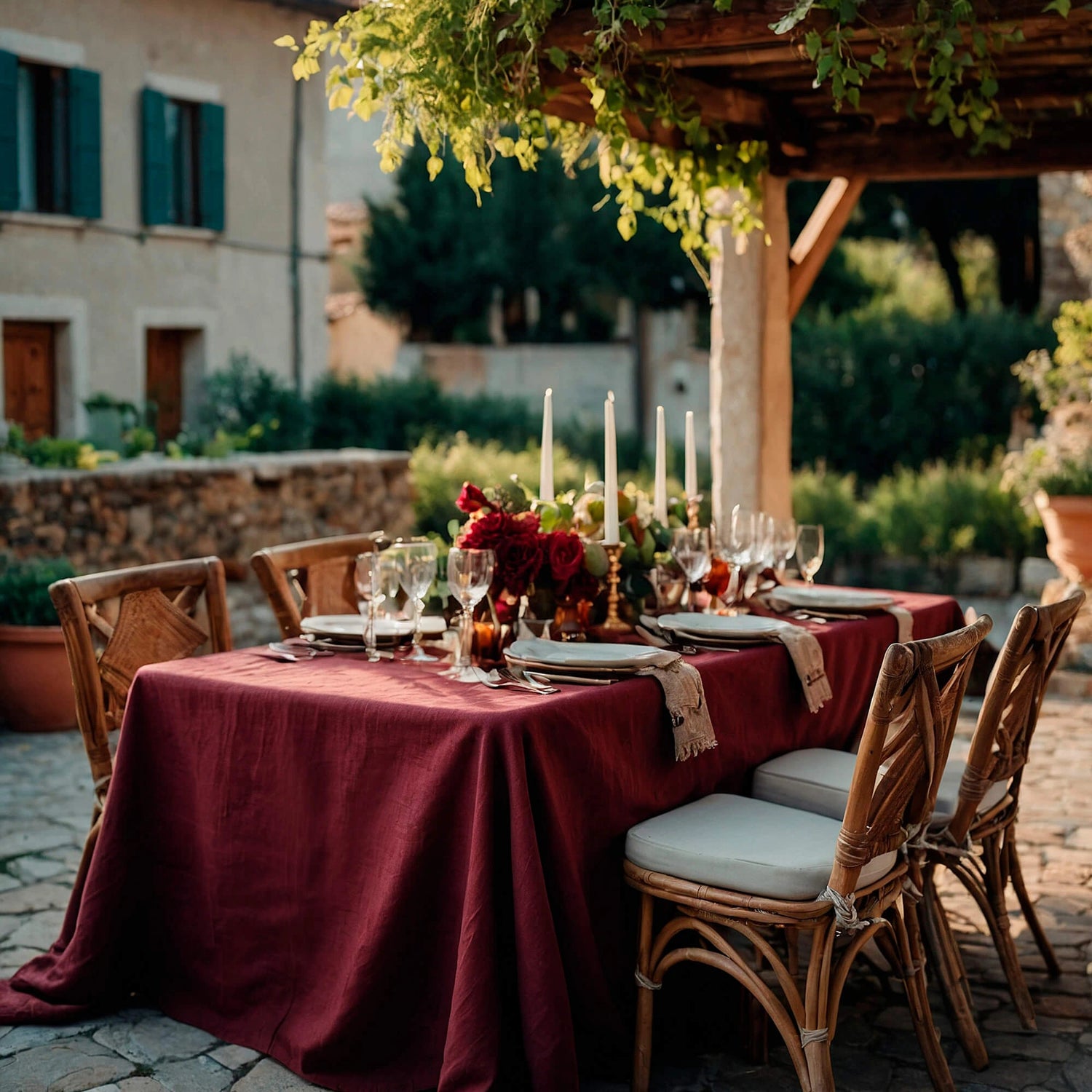 liene tableclth rectangular burgundy color