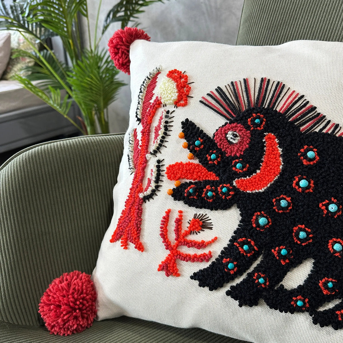 Handmade cushion, close up photo