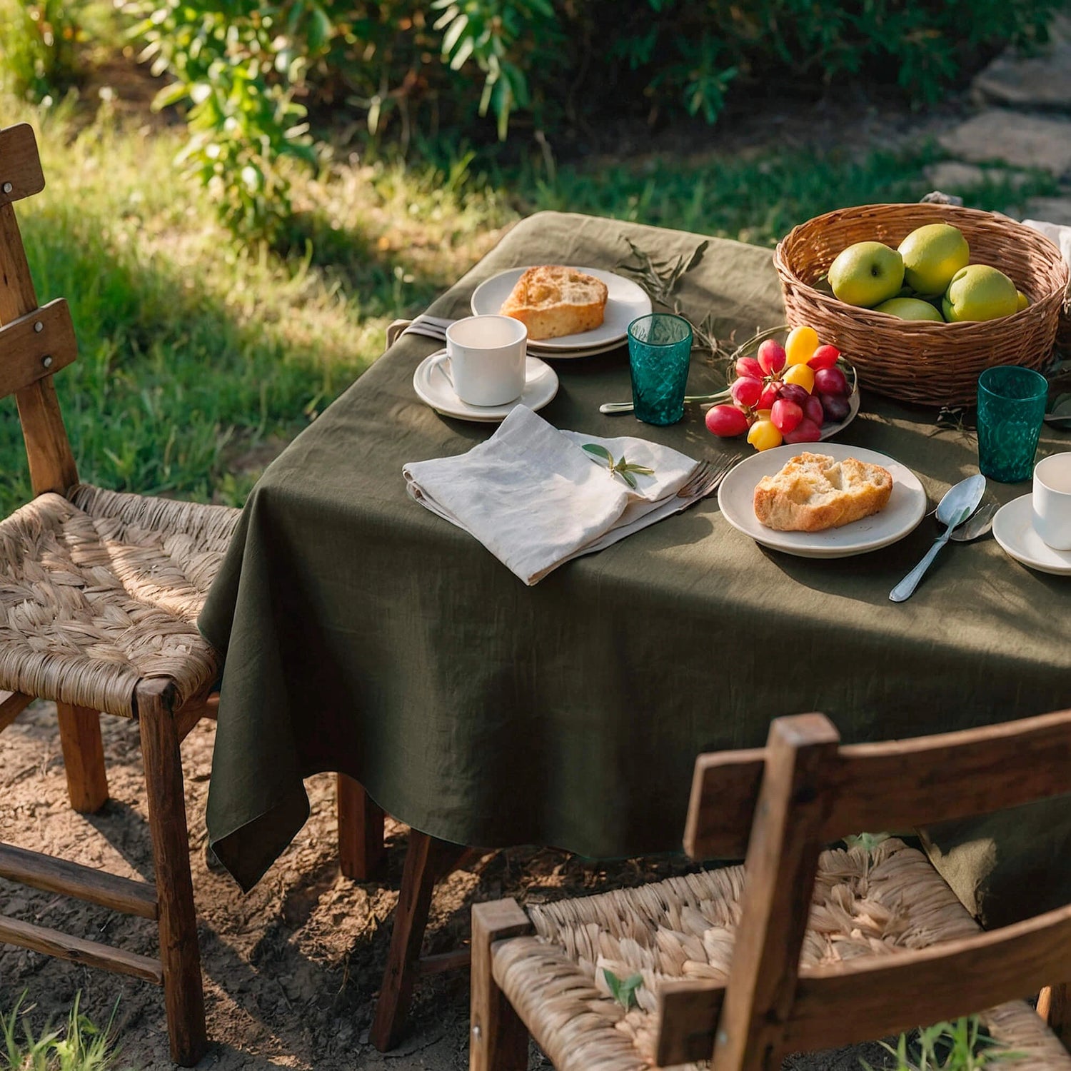 Tablecloth Linen Personalized Green rectangular