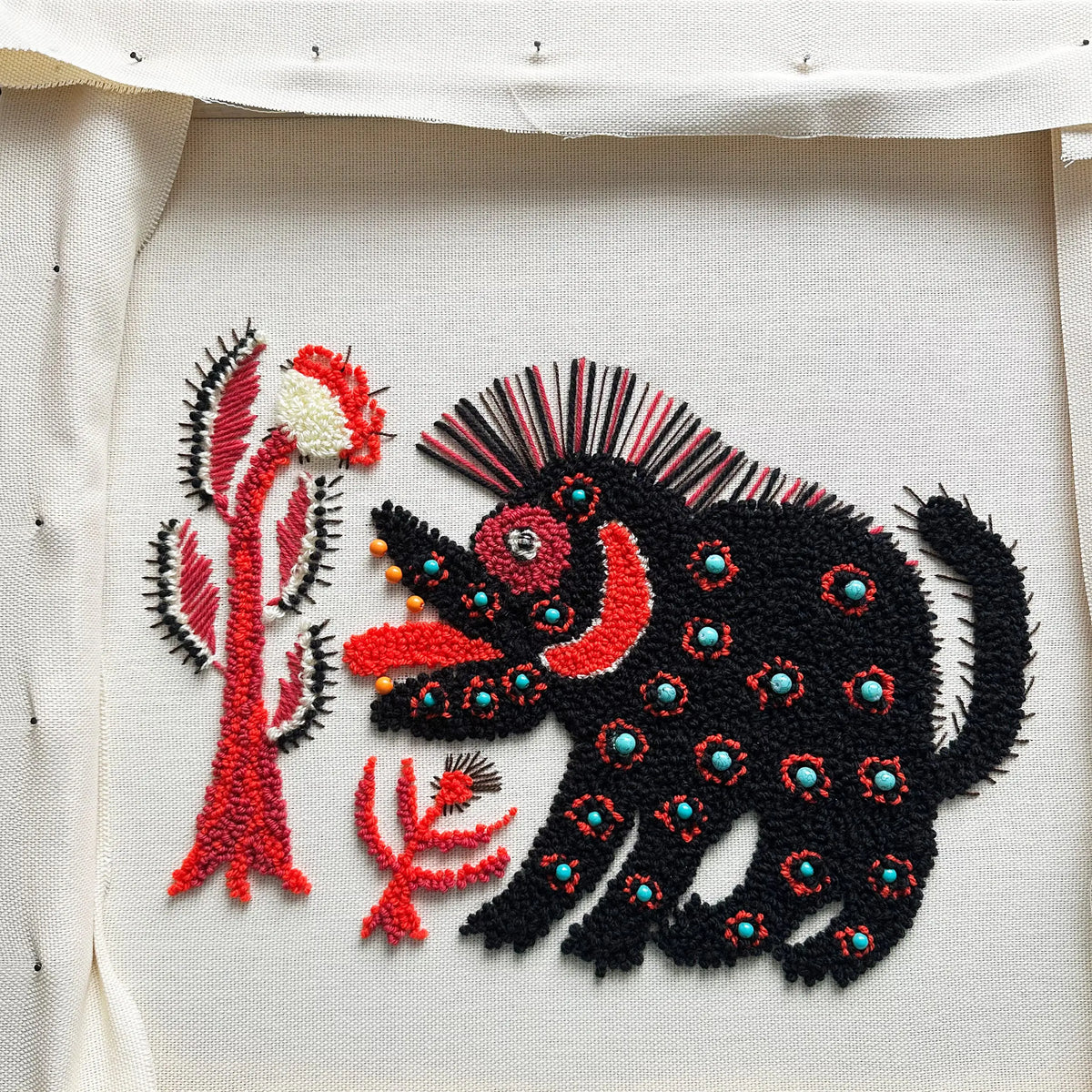 Handmade pilowcase with black animal
