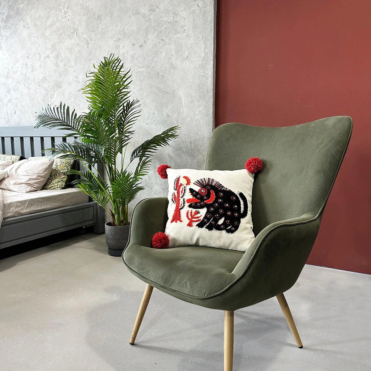 Handmade pillowcase in the interior