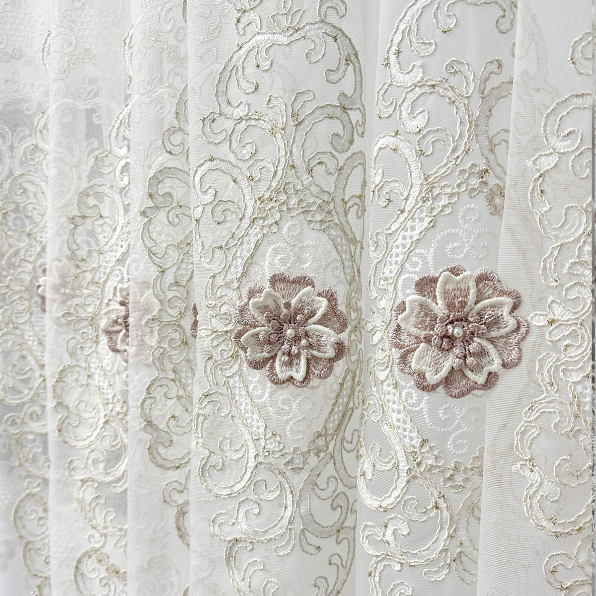 Curtains Lace Embroidered Elegant Victorian Vintage Style with 3D Flowers