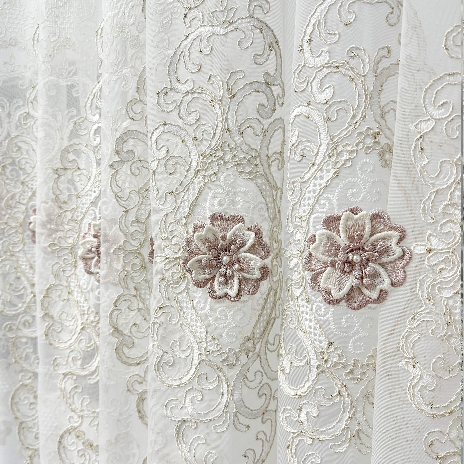 Curtains Lace Embroidered Elegant Victorian Vintage Style with 3D Flowers