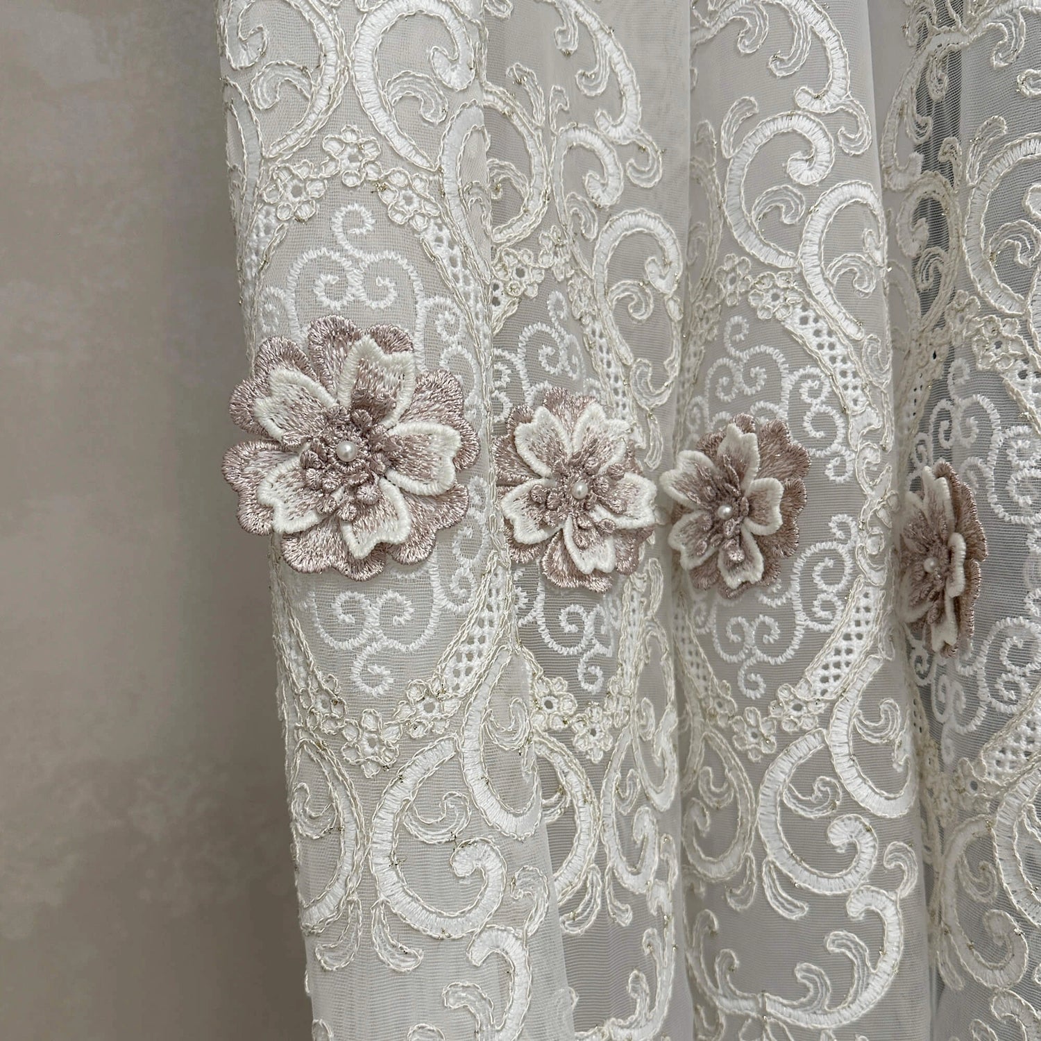 Curtains Lace Embroidered Elegant Victorian Vintage Style with 3D Flowers