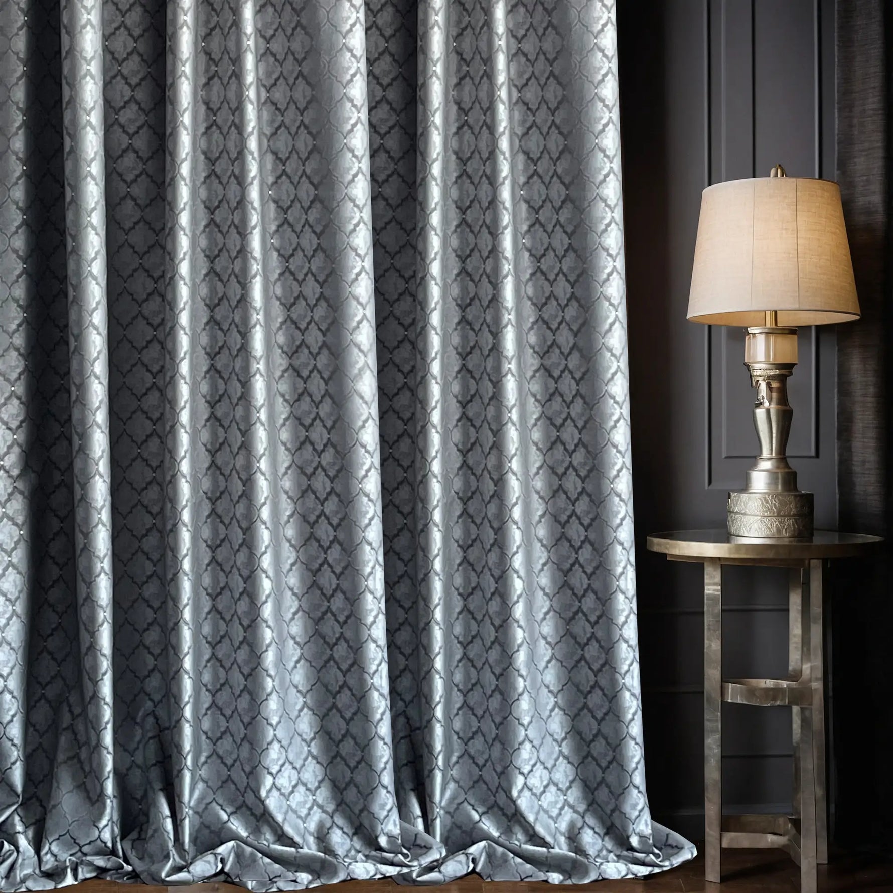 Curtain Panels Silver Gray, Elegant Custom Made in Art Deco Style 