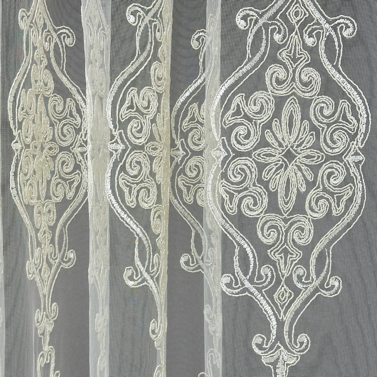 Off-White Sheer Lace Curtains with Embroidery
