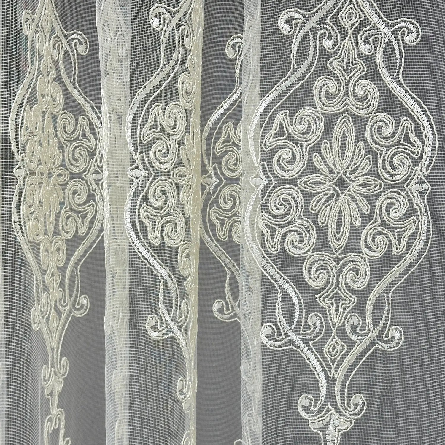 Off-White Sheer Lace Curtains with Embroidery