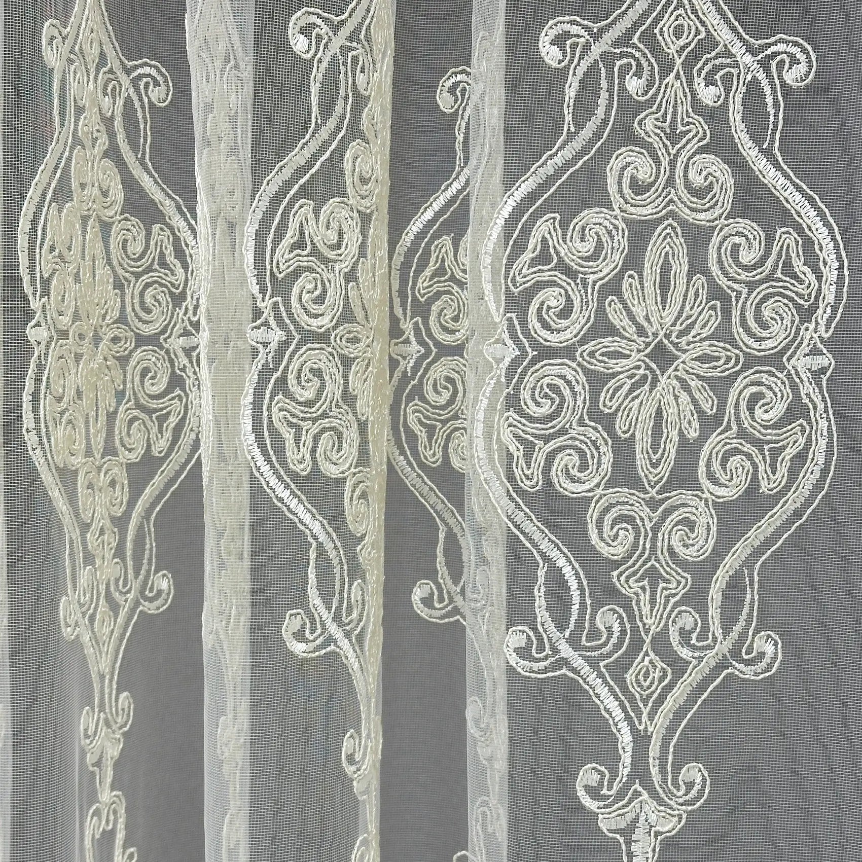 Off-White Sheer Lace Curtains with Embroidery