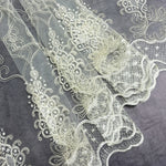 Close-up of intricate lace fabric on a dark background