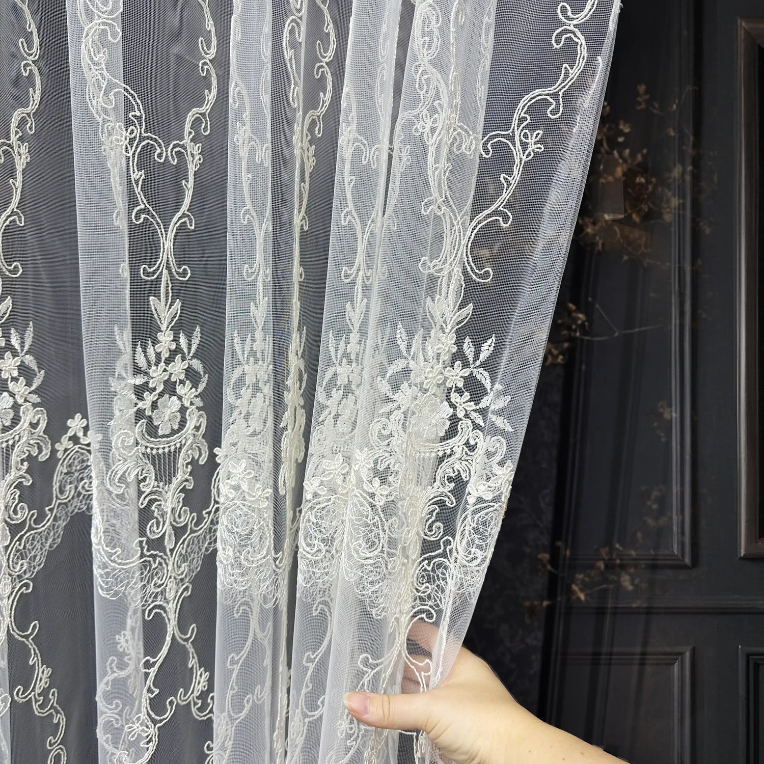 Off-White Sheer Lace Curtains with Embroidery Luxury