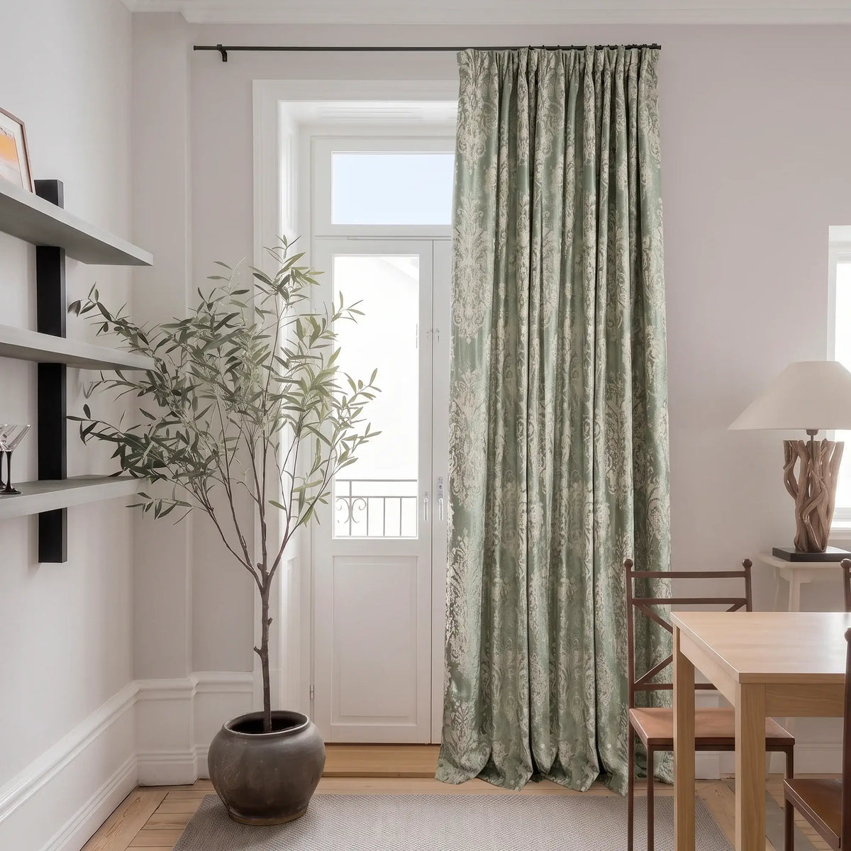 Vintage Damask Sage Green Jacquard Drapes, Luxury Curtains  for Living Room
