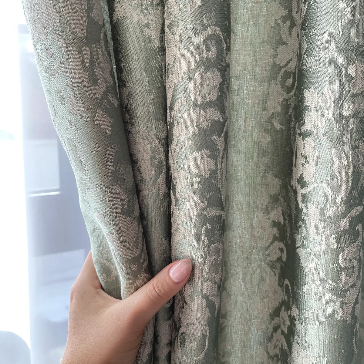 Vintage Damask Sage Green Jacquard Drapes, Luxury Curtains  for Living Room