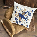 Pillow Cover Punch Needle Embroidered, The Flight of the Blue Swallow - Handmade Decor