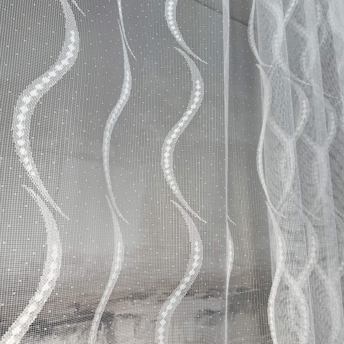 White Wave Lace French Door Curtain – Vintage Sheer Door Sash Curtain Panel with Top & Bottom Rod Pockets