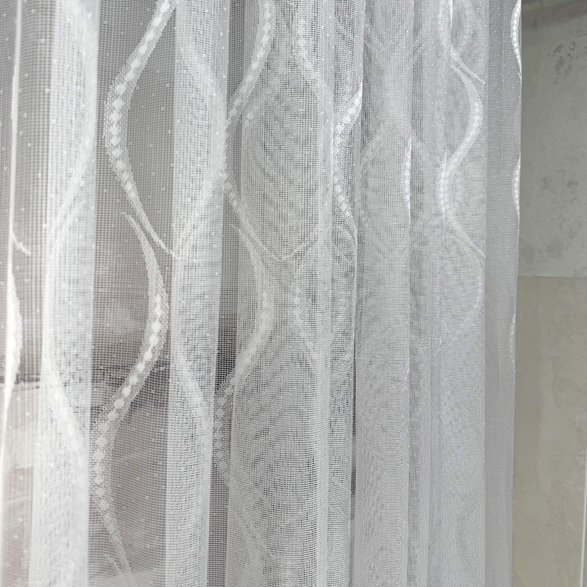 White Wave Lace French Door Curtain – Vintage Sheer Door Sash Curtain Panel with Top & Bottom Rod Pockets