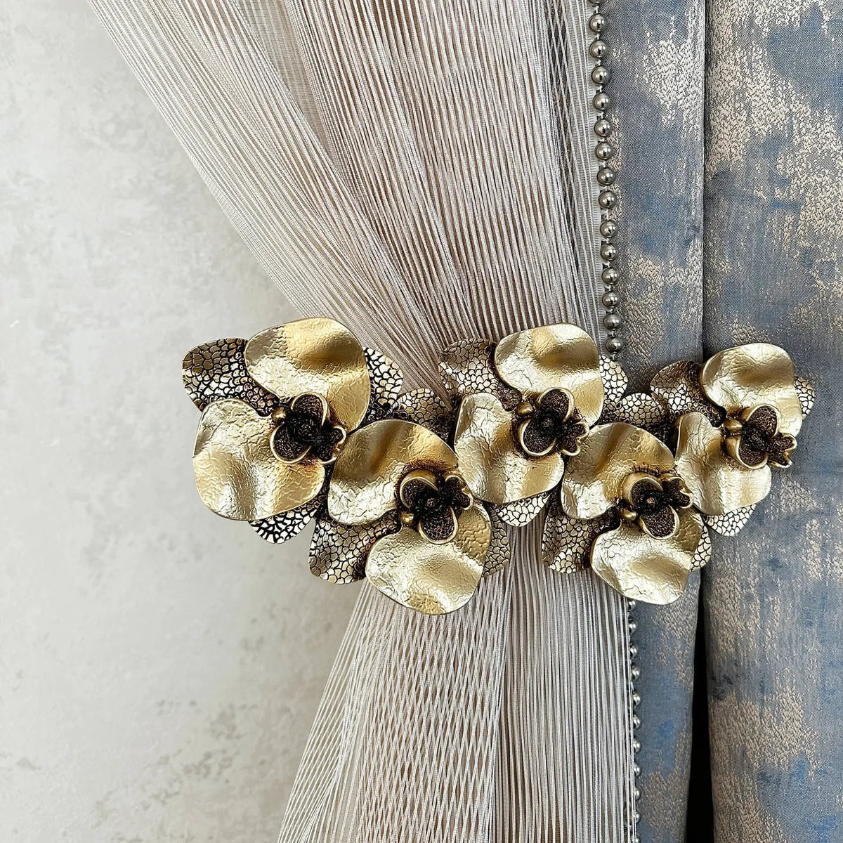 Orchid Leaf Curtain Holdbacks Antique Gold for curtains