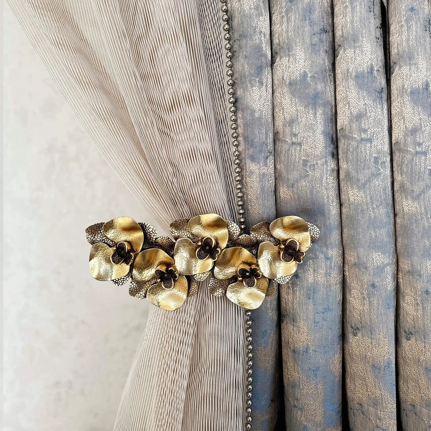 Orchid Leaf Curtain Holdbacks Antique Gold for curtains