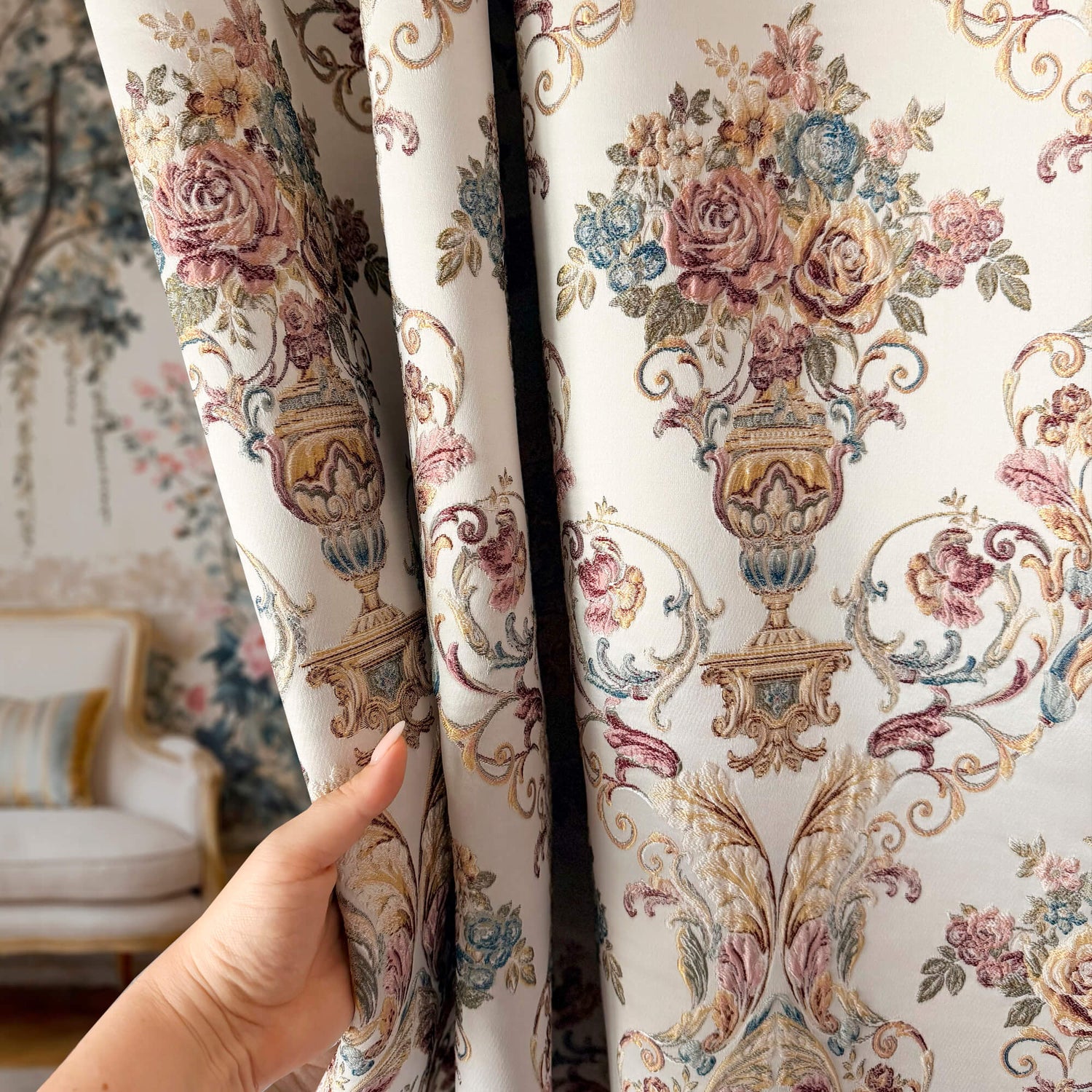 Rich Floral Vintage French Chateau Tapestry Blackout Curtains